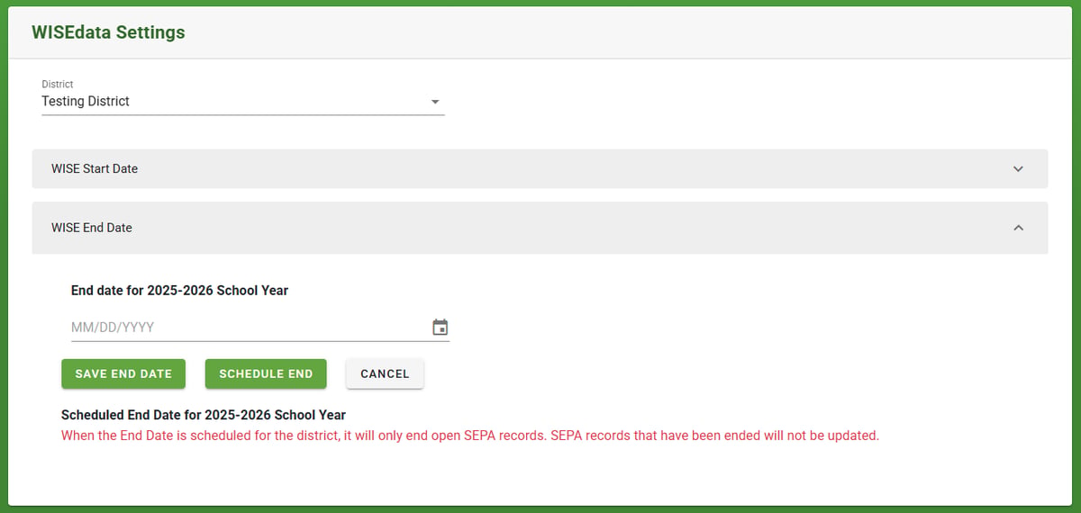 End date screen